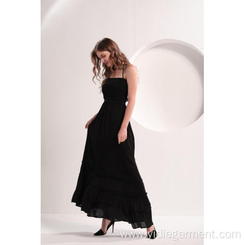 Long Sleeve Maxi Dress Women's Black Beach Casual Maxi Dress Supplier